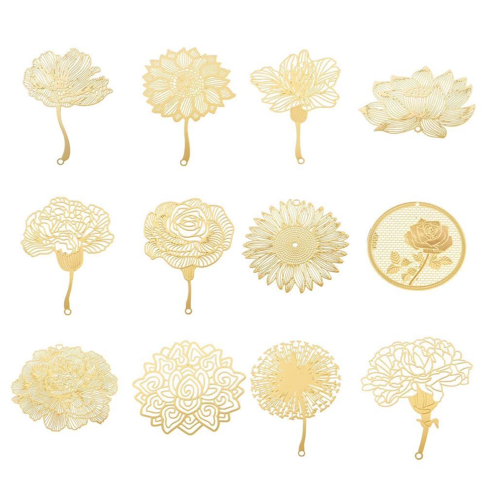 6630 Elecrelive 16Pcs Flower Filigree Charms 18K Gold Plated Charms 12
